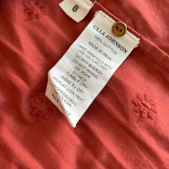 Ulla Johnson Embroidered Rust Dress High Low Flutter Sleeve Pockets Luxury - Picture 9 of 12